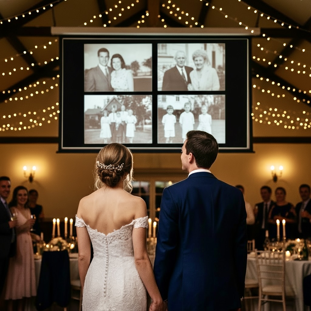 Mac displaying wedding photo slideshow - creating event slideshows on macOS